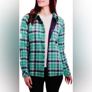 NWOT Orvis Sea Glass Plaid Fleece lined Flannel jacket / Shacket